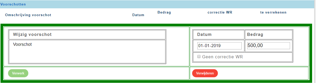 wijzigvoorschot